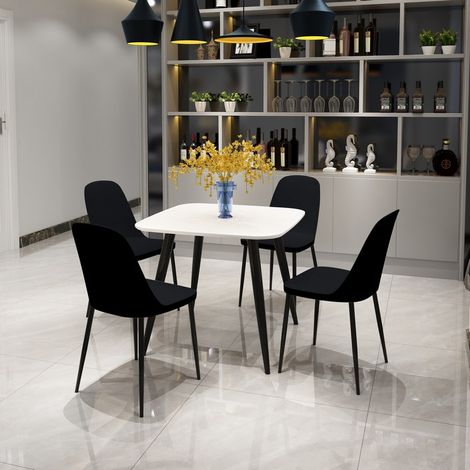 Aspen Tapered Legs Square Dining Table and 4 Duo Plastic Seat Chairs with Metal Legs - White/Black - Flat Packed