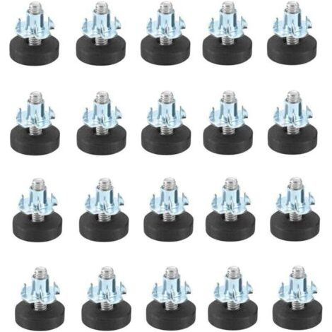 Lot de 20 pieds de meuble réglables avec vis de réglage Vis de réglage Avec écrou à enfoncer M6 Diamètre : 22 mm Socle réglable en hauteur Pour pieds de table et d'armoire (1/5)