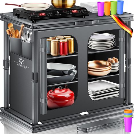 KESSER® cucina da campeggio pieghevole - 6 ripiani, nero / antracite (1/5)