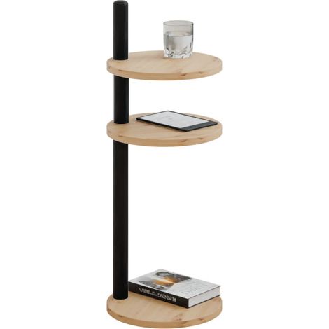 Mesa auxiliar redonda tipo loft de 3 niveles, 30x30x97 cm, metal negro. (1/5)