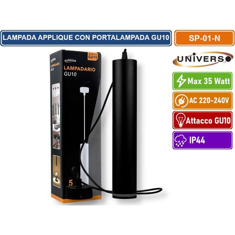 UNIVERSO SP-01-N LAMPADARIO A SOSPENSIONE CON PORTALAMPADA PER LAMPADINE GU10 IN ALLUMINIO DI COLORE NERO (1/5)