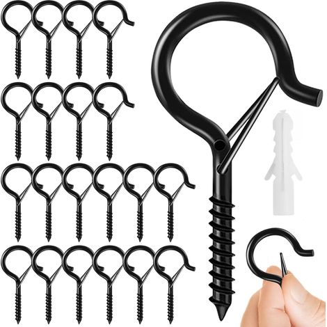 20 Pièces Crochets à Visser Crochets de Plafond Q Hanger avec Boucle Crochets Muraux pour Suspendre des Plantes en Pot Décorations de Noël Lanternes Guirlandes les lustres (Noir) (1/5)