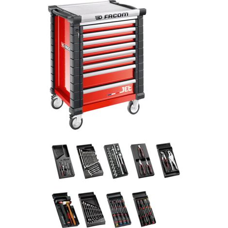 Facom – Servante d'atelier roulante 9 tiroirs – Charge maximale 170 kg – Dimensions tiroirs 569 x 421 x 60/130 mm – Capacité de stockage 150 litres