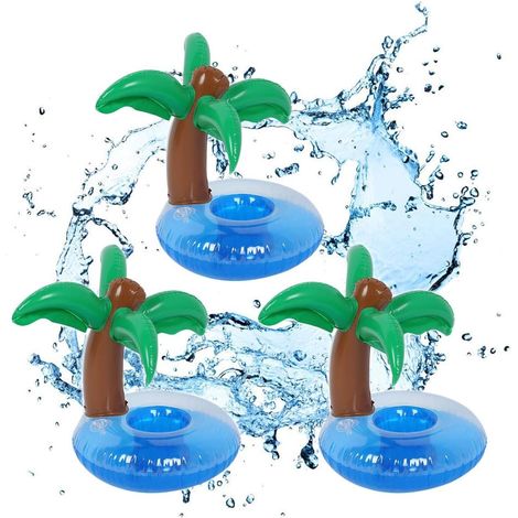 Lot de 3 porte-gobelets gonflables en forme de cocotier, flotteurs et sous-verres gonflables pour enfants et fêtes à la piscine (1/5)