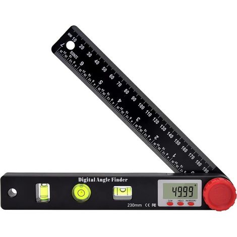 Digitaler Winkelmesser mit Wasserwaage, digitales Goniometer, 230 mm, 360°-Winkelmesser mit vertikaler und horizontaler Wasserwaage, LCD-Bildschirm, Doppelskala (1/5)