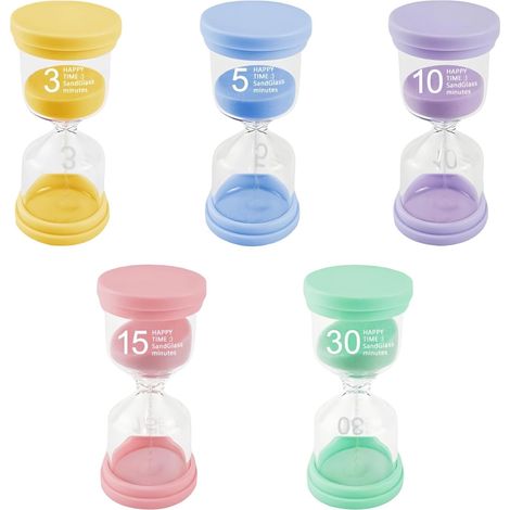Sablier Enfant, 5 Pièces Minuteur Brossage Dents Enfant, 3/5/10/15/30 Minutes Sablier de Chronométrage, Coloré, pour L'apprentissage, Brossage Dents, Travail Bureau, Cuisine, Cadeaux Créatifs (1/5)