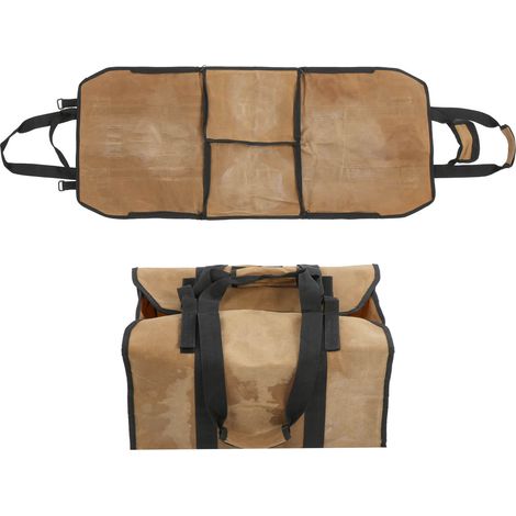 Sac à bûches imperméable en toile grande capacité à double usage, kaki, pour le stockage du bois de chauffage dans le jardin (1/5)