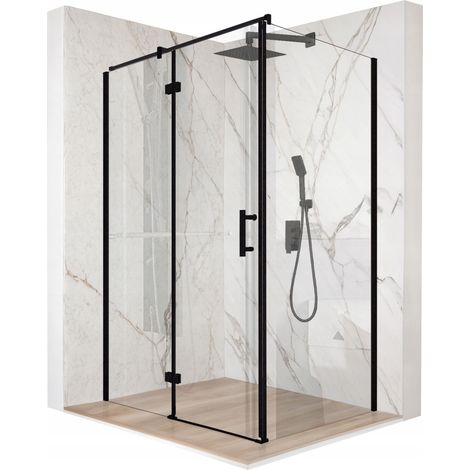 Cabine de douche - 120 x 90 x 195 cm - Verre trempé noir 6 mm - Porte à charnières - Finition brillante (1/5)