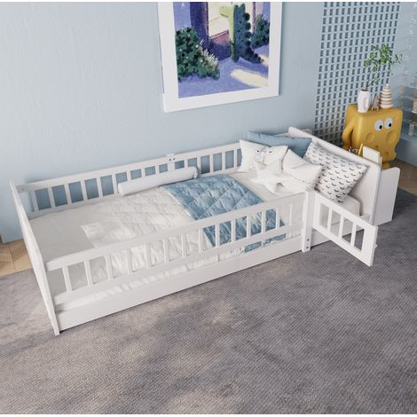 Cama infantil con estantes y barrera abatible OKMYHOME (1/5)
