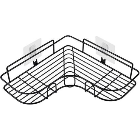 Alovez - Douche en acier d'angle à étagères noires sans perforation, salle de bain à étagères, porte de savon salle de bain douche en acier inoxydable, accessoires salle de bain 8 autocollants adhés (1/5)