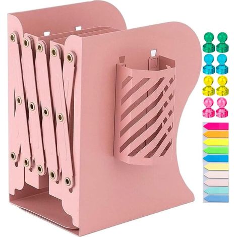 Bardusch-Serre-livres réglables avec porte-stylo rose pour une organisation flexible dans le bureau, la maison et l'école (1/4)