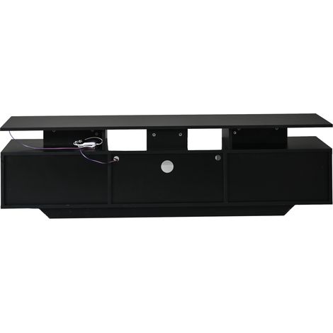 Mueble TV negro 160 x 40 x 45 cm con LED, 2 armarios y 8 compartimentos, MDF, para TV de 70 pulgadas (1/5)