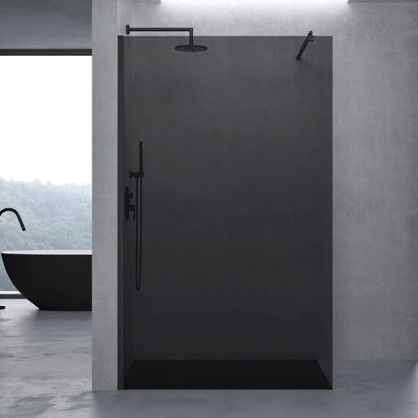 doporro Box Doccia Walk-In 140x200cm, Parete Doccia Anticalcare in Vetro Grigio 10mm con Braccio Sostegno Telescopico in Acciaio Nero (1/5)