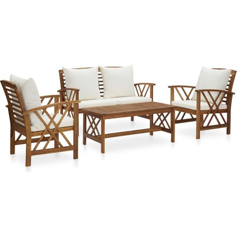 FIMEI Salon de jardin Ensemble de 4 meubles de jardin avec coussins en Bois d'acacia solide (1/5)