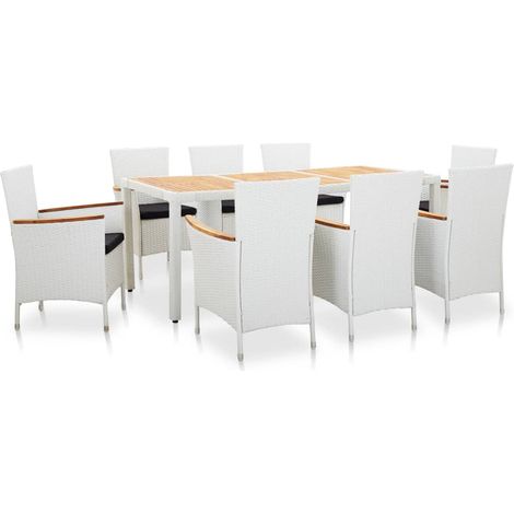 9-tlg. Garten-Essgruppe Poly Rattan Weiß vidaXL (1/3)