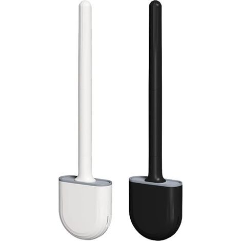 Lot de 2 brosses WC en silicone avec support et brosse WC, anti-goutte, antibactériennes, ventilées, séchage rapide, sans odeur, fixation murale (1/3)