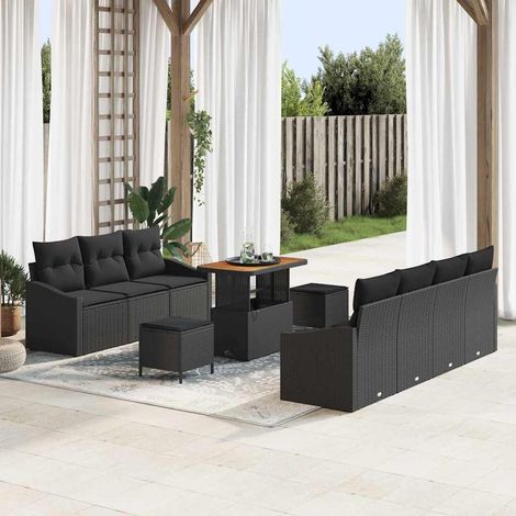 Garten-Sofa-Set mit Kissen mit Speicher 10 pcs Schwarz