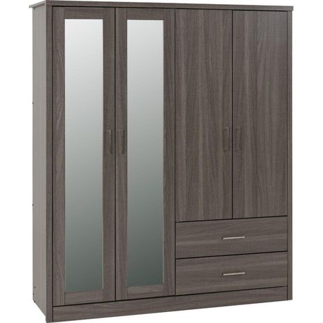 Lisbon 4 Door Wardrobe - L53.5 x W157 x H187 cm - Black Wood Grain (1/4)