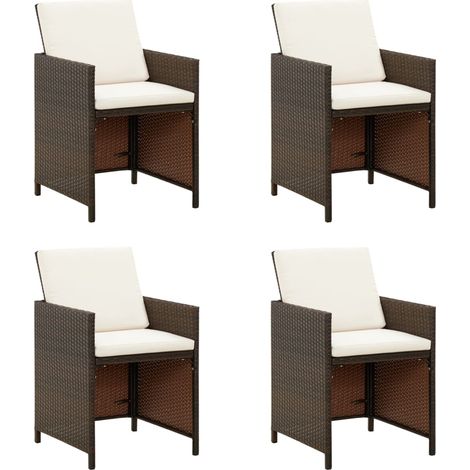 Gartenstühle mit Kissen 4 Stk. Poly Rattan Braun