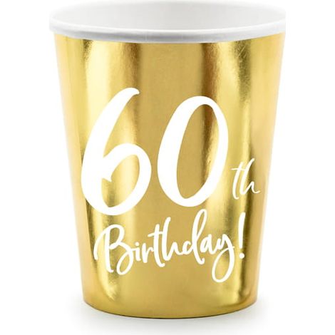 Bicchieri di carta per il 60° compleanno, colore oro, 6 pezzi/220 ml (1/4)