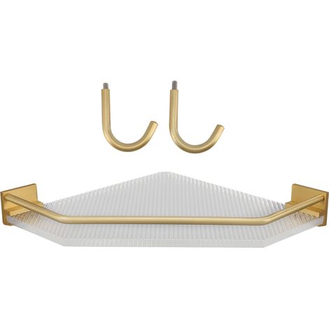 Étagère d'angle murale en acrylique sans perçage, étagère flottante murale en acrylique, support de rangement doré pour salle de bain et cuisine avec crochet