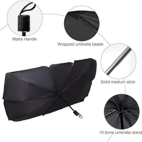 Pare-Brise-Soleil - Pare-Soleil Voiture Pliable Style Parapluie - UPF50+ - 125 x 65 cm - Pour la Plupart des Voitures (1/4)