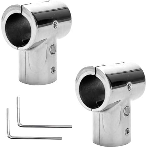 Lot de 2 raccords de rampe de bateau en acier inoxydable pour tuyau de 25,5 mm, en T amovible à 90 degrés, 3 voies 316, qualité robuste, supports de fixation à charnière pour garde-corps marin (1/5)