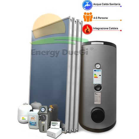 Kit impianto solare termico con integrazione per produzione Acqua Calda Sanitaria, 4-5 persone, bollitore 400 litri, EFMAX