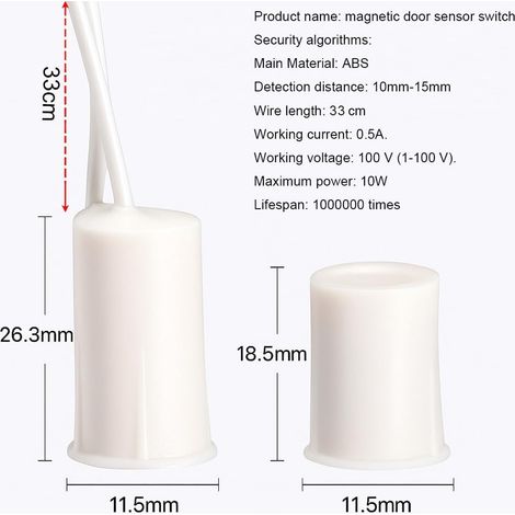 Gebildet 6pcs Encastré Filaire Sécurité Fenêtre Porte Contact Capteur Alarme Magnétique Reed Switch, Aimant Près - Connecter Le Circuit, Aimant Loin - Couper Le Circuit, (Cylindrique, Blanc)