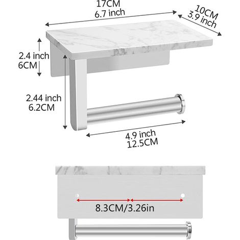 Lot de 2 porte-rouleau papier peint mural doré, support avec étagère en acier inoxydable, distributeur de serviettes en marbre blanc, dimensions 17x10 cm (1/3)
