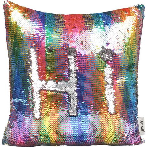 Housse de Coussin Paillettes Réversible Bicolore Couleur Magique Taie d'oreiller pour la Maison Voiture Canapé Décoratif, 40x40cm(Multicolores) (1/5)
