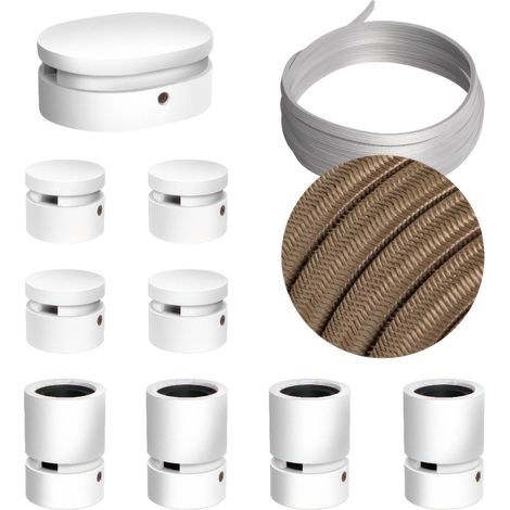 Sistema Filé Symmetric Kit - con cavo di 5 m per catenaria e 9 componenti in legno verniciato bianco per interni