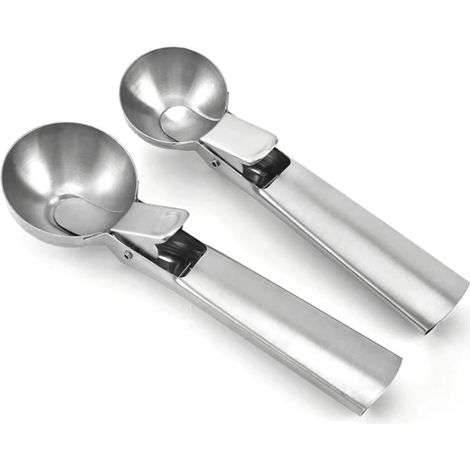 Set mit 2 Edelstahl-Eiskugelportionierern, Obstlöffel, Melonenlöffel, multifunktionales Küchenutensil, silberfarben (1/4)