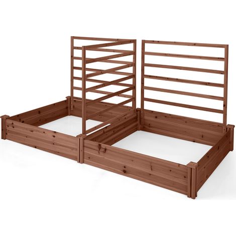Carré potager surélevé bois de sapin 222x114x110 cm, 2 bacs de culture et 3 treillis modulables, fond ouvert pour légumes, fleurs et plantes grimpantes (1/5)