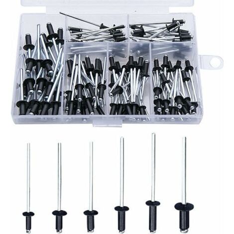 Rivet Noir 120 Pièces Rivets Aveugles Rivets avec Boîte Rivet Aluminium Rivet Pop Rivets Pop Assortiment Rivets Ouverte Ronde Rivets Aveugles en Aluminium Rivets à Tête Dôme pour Métal (1/4)