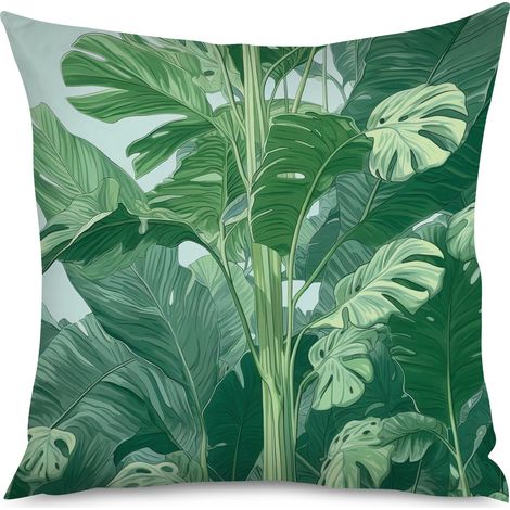 Housse de Housse Coussin Imprimé Feuilles Vertes, Déco Maison (1/5)