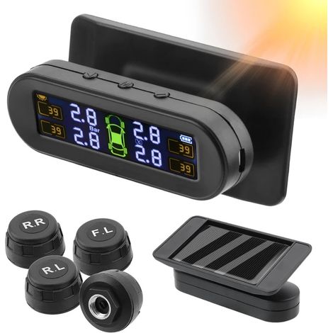 Capteurs externes pour véhicule : système de surveillance de la pression des pneus avec 4 capteurs solaires externes, alerte de température et fonction d'économie de carburant. (1/5)
