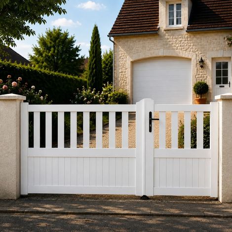 Portail battant manuel PVC blanc structure renforcée H 125 x L 250 cm semi-ajouré ETRETAT (1/5)