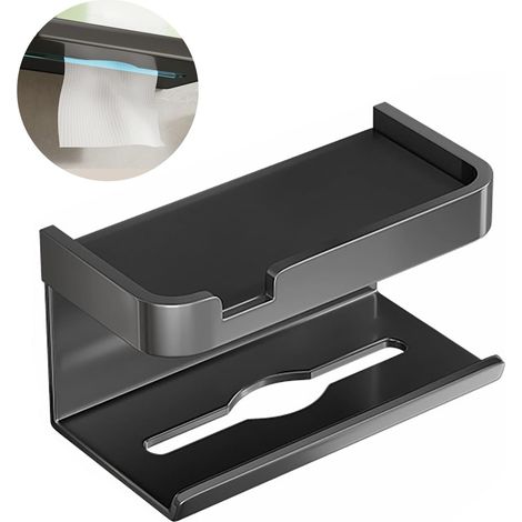Toilet Paper Dispenser Shelf, Aluminum Alloy Wall Mount with Phone Shelf, Adhesive Installation Without Drilling, Space-Saving Storage for Small Bathrooms (1/5)