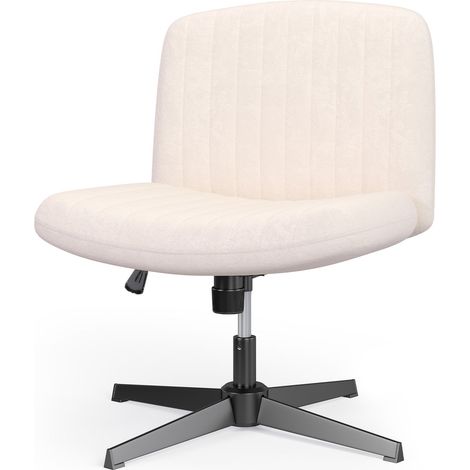 Ergonomic Cross Legged Office Chair Armless Wide Desk Chair with Mid Back Support Beige (1/5)
