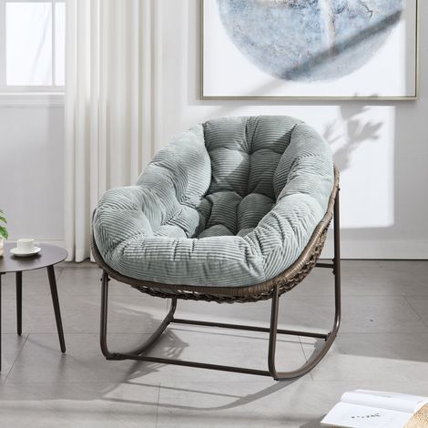Fauteuil à bascule d'extérieur en rotin, balancelle rembourrée avec dossier pour entrée, salon, terrasse, jardin (1/5)