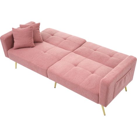 175 x 72 x 64 cm Sofá cama rosa, sofá cama ajustable en ángulo con cojines y bolsillos laterales de almacenamiento, ideal para el ocio en casa o para recibir invitados. (1/5)