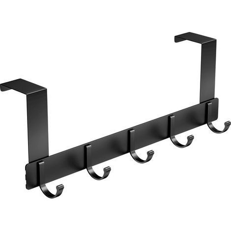 Crochet de porte avec 5 Crochets, Portemanteau de porte, Crochet de porte en aluminium, adaptée pour Porte de salle de bain, porte de chambre, porte de cuisine(Noir) (1/4)