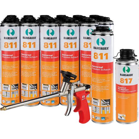 Kit de mousse au pistolet RAMSAUER 24x mousse PU 811 + 1x pistolet à mousse + 1x nettoyant PU