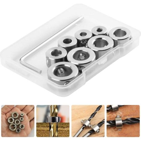 8Pcs Goujon en Acier pour Le Travail Du Bois Anneau de Localisation S'arrête Positionneur Arbre Limite Outil de Butée en Acier Inoxydable Collier de Profondeur Espacement Du