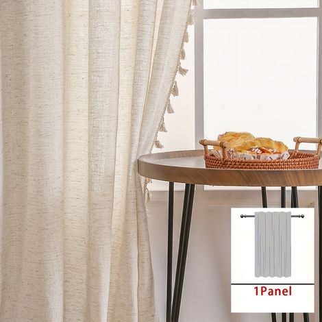 1 pièce de rideau léger bohème, polyester, rideau en mélange de lin, rideau de salon, rideau à tringle, adapté chambre, salon,balcon, 132 L x 214 cm H