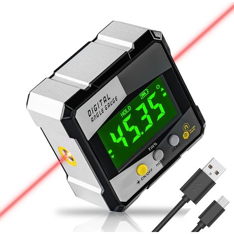 Rapporteur numérique - Télémètre laser - Niveau numérique LCD - Inclinomètre numérique - Pour menuiserie, construction et maçonnerie (1/5)