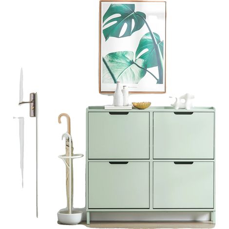 Rangement à chaussures, 4 compartiments pliants, design compact, vert clair (1/2)