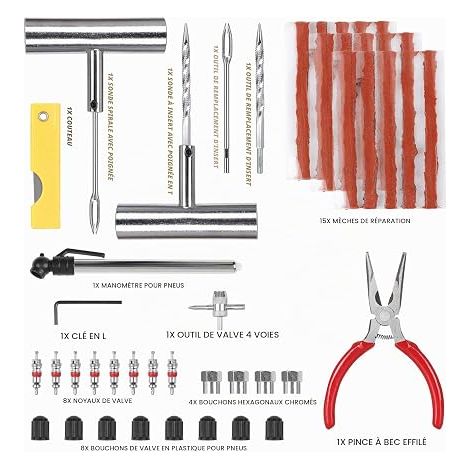 Kit di riparazione pneumatici ARB RV SUV ATV Sedan Motocicletta Camion Trattore Rimorchio, fissaggio tassello per foratura e kit di riparazione per tassello piatto (1/4)