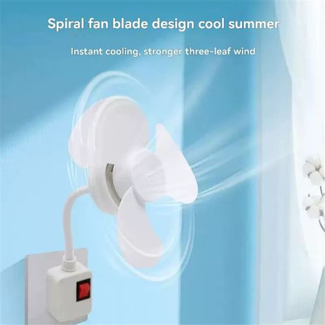 Leiser und einfach zu installierender Ventilator mit 360°-Drehung, ideal für Nachttische und Wohnzimmer. Dreifachstecker + UK-Standardadapter. (1/5)